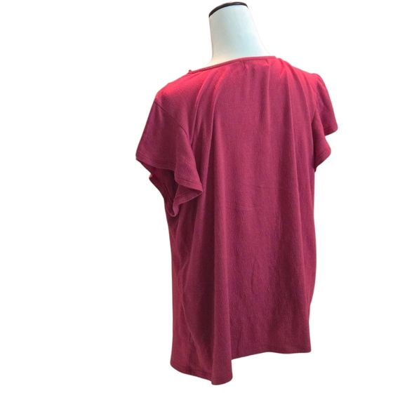 Anneliese Embroidered Fushia Pink Top Short Flutter Sleeves Women's L - Picture 3 of 11